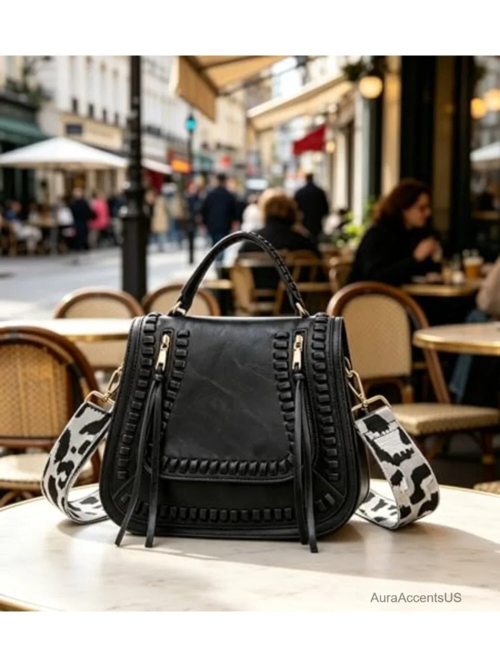 Faux Leather Vintage Crossbody Bag Multi-Pocket Zipped Handbag with Leopard